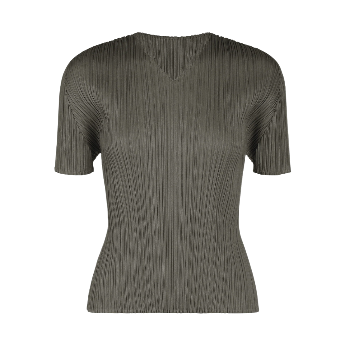 PP63-JK122-17 (W) Pleats Please Issey Miyake MC August V-Neck Short Sleeve Top Charcoal