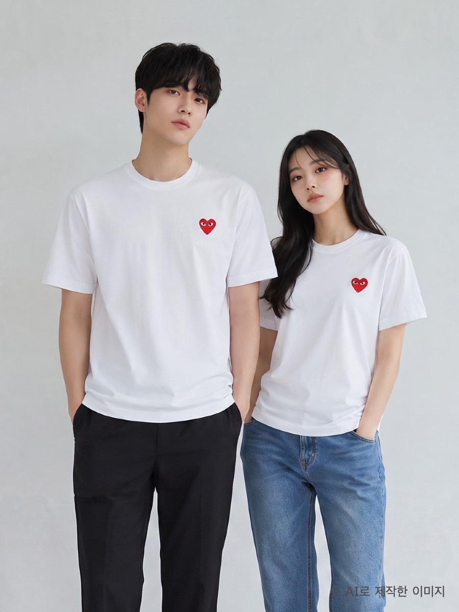 [25% 쿠폰] Play Comme des Garcons Red Heart T-Shirt White, Play Comme des Garcons Red Heart T-Shirt White 착용 스타일