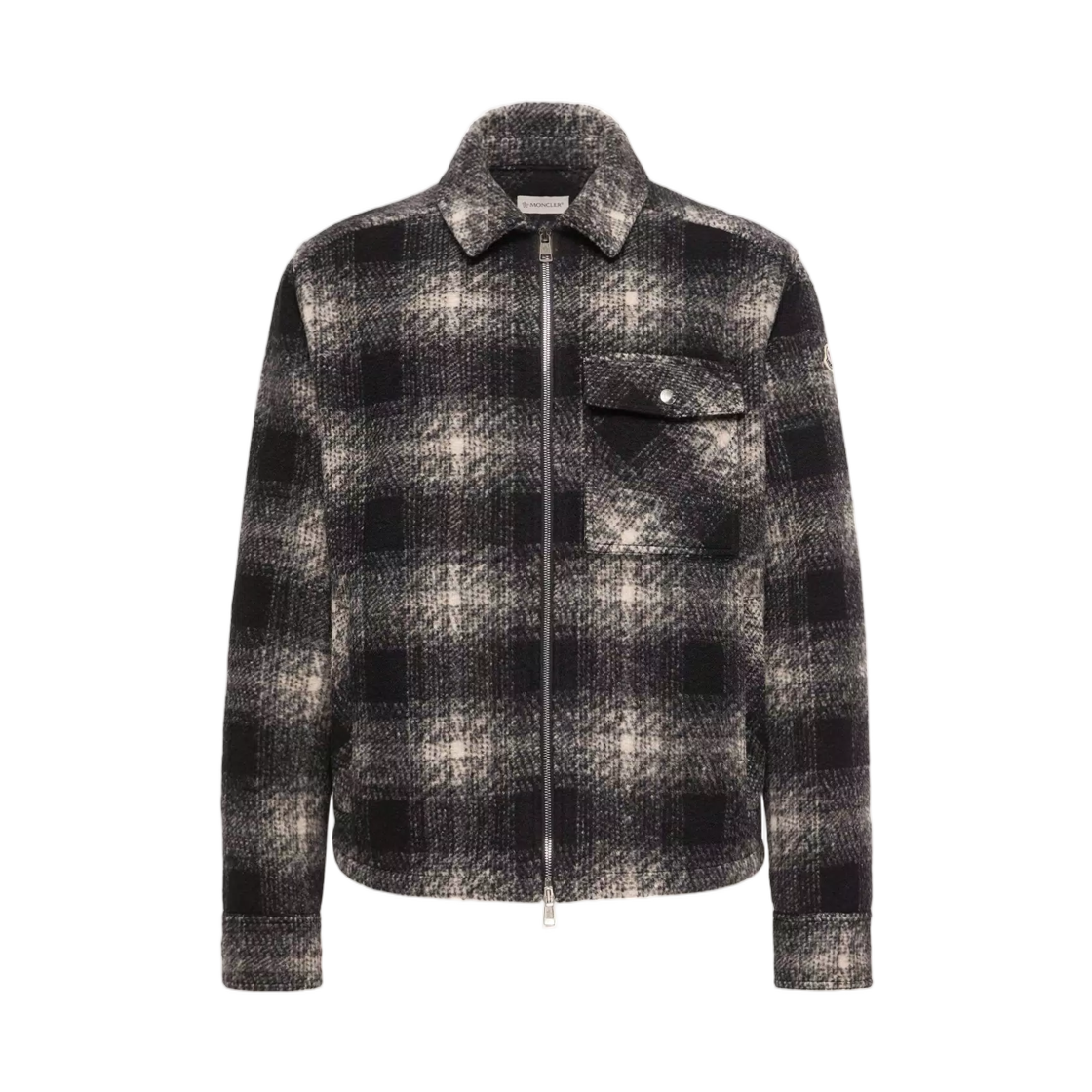 L2-091-2F00035-89BKB-F99 Moncler Check Jersey Zip Up Shirt Black Gray - 26FW