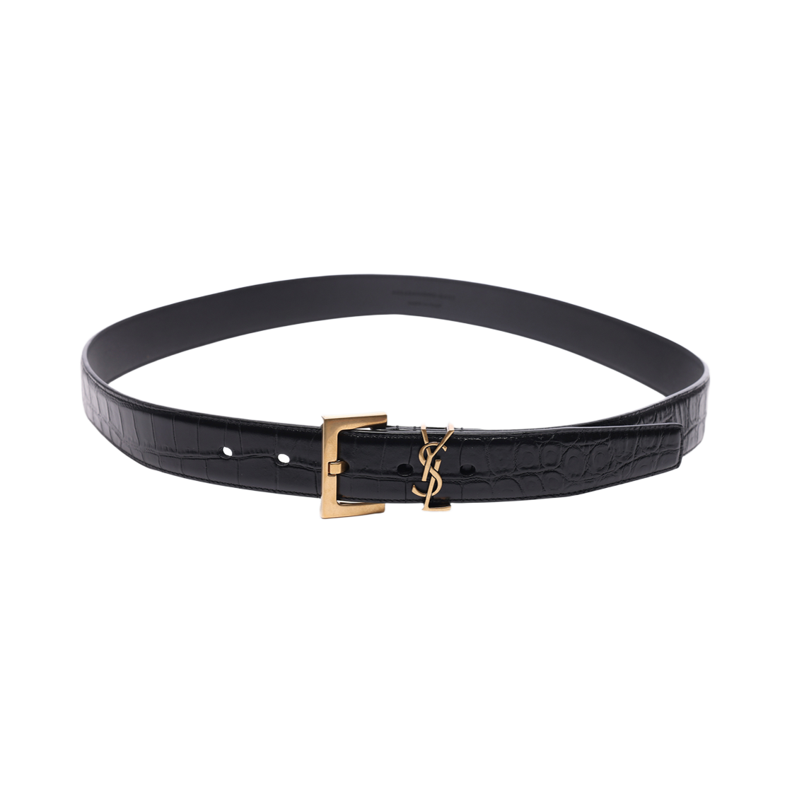634440_DZE0W_1000_23S [25% 쿠폰] Saint Laurent Crocodile Embossed Leather Gold Monogram Belt Black
