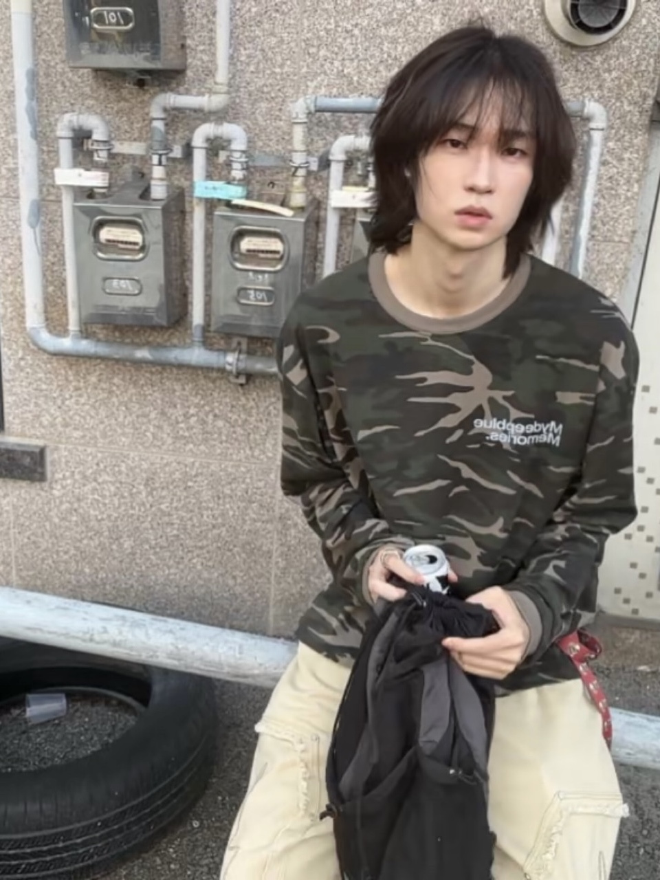 MydeepblueMemories Mm Symbol Logo Camo Long Sleeve #3 Khaki, NOMANUAL C.B String Bag Charcoal 착용 스타일 - 3