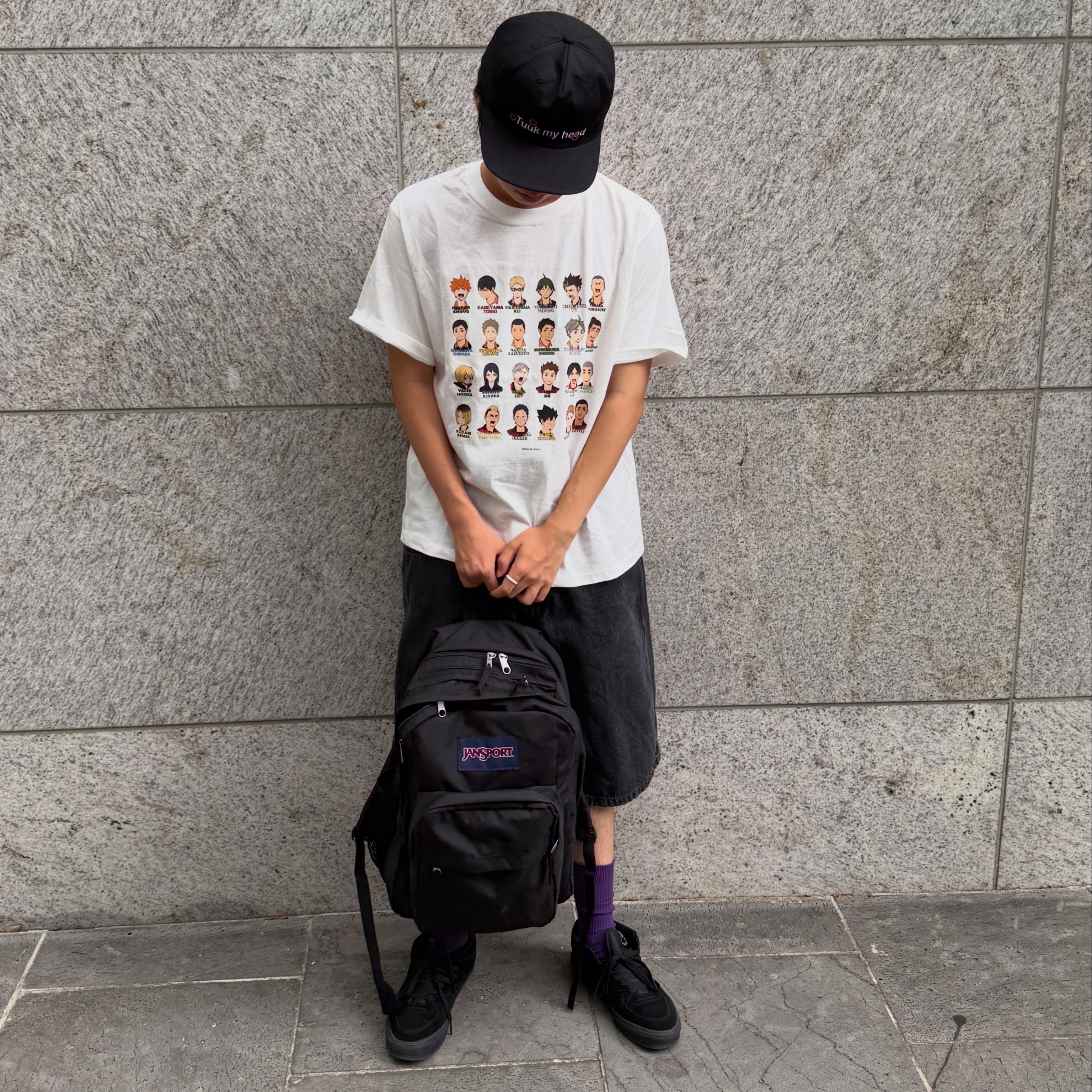 Vans Half Cab Black, Jansport Big Plans Backpack Black 착용 스타일 - 1