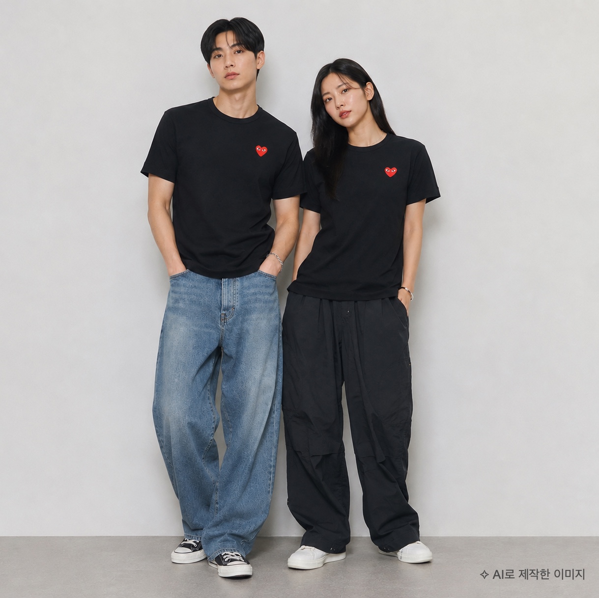 [25% 쿠폰] Play Comme des Garcons Red Heart T-Shirt Black, Play Comme des Garcons Red Heart T-Shirt Black 착용 스타일