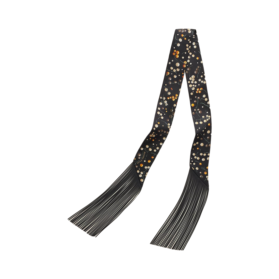 H854398S01 (W) Hermes Red Berries Leather Fringes Twilly Noir Beige Dore Orange