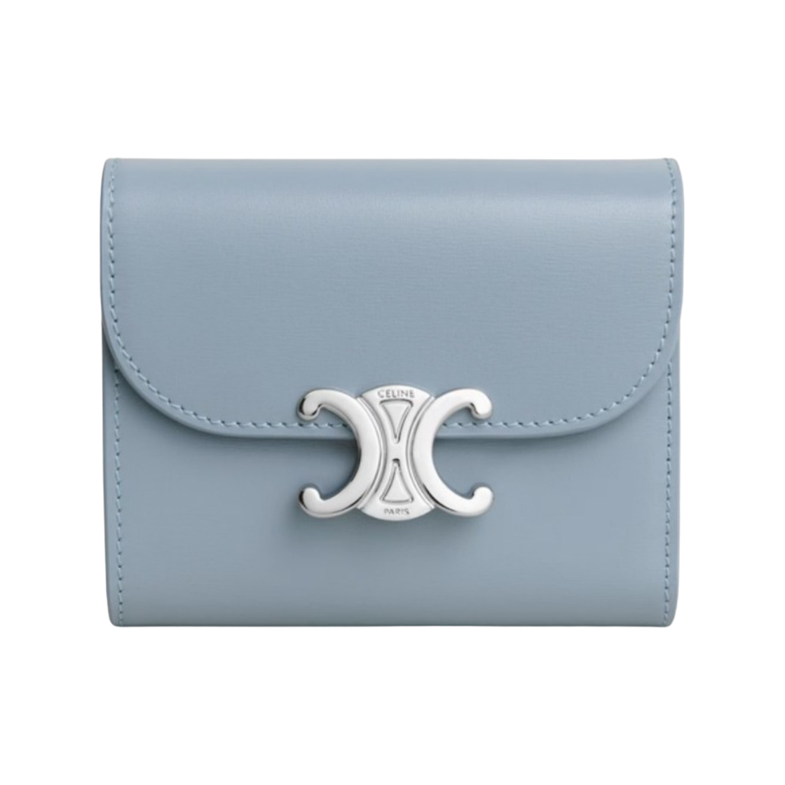 10D783DPV-05LN Celine Small Flap Wallet Triomphe in Shiny Calfskin Light Denim