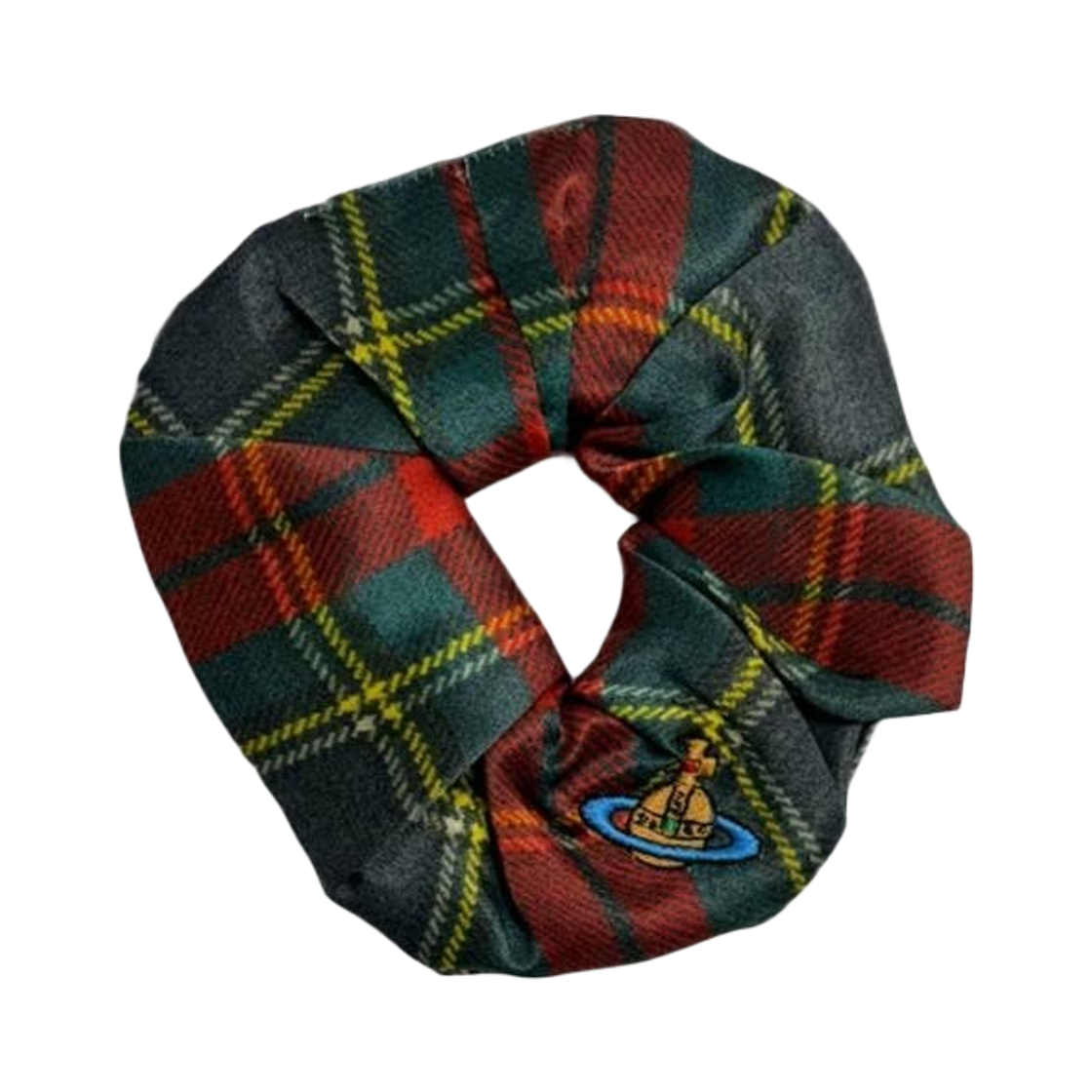 81020021W01BF-M411 (W) Vivienne Westwood Tartan Printed Scrunch Small Forest Green Red