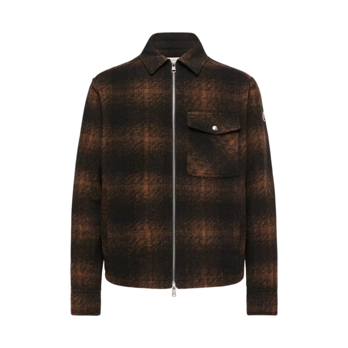 L2-091-2F00035-89BKB-F29 Moncler Check Jersey Zip Up Shirt Brown Black - 26FW