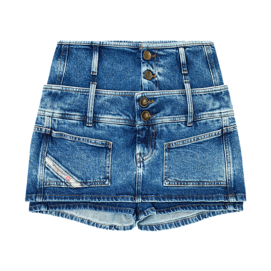 A23281007EU-01 (W) Diesel Denim Mini Skort with Double Waist Medium Blue