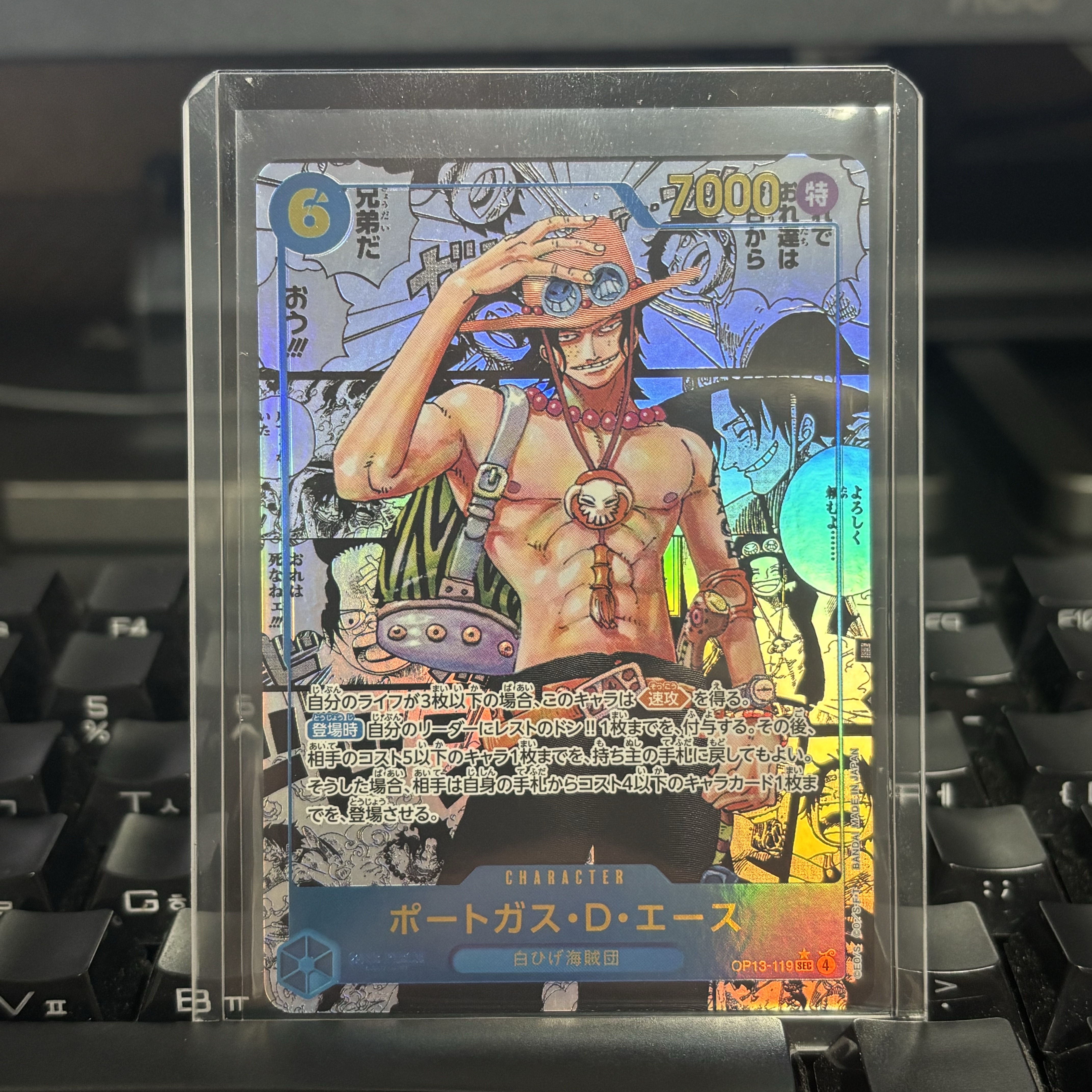 One Piece TCG Portgas D. Ace Manga Parallel SEC-SP OP13-119 Booster Pack Carrying on His Will (Japanese Ver.) 착용 스타일