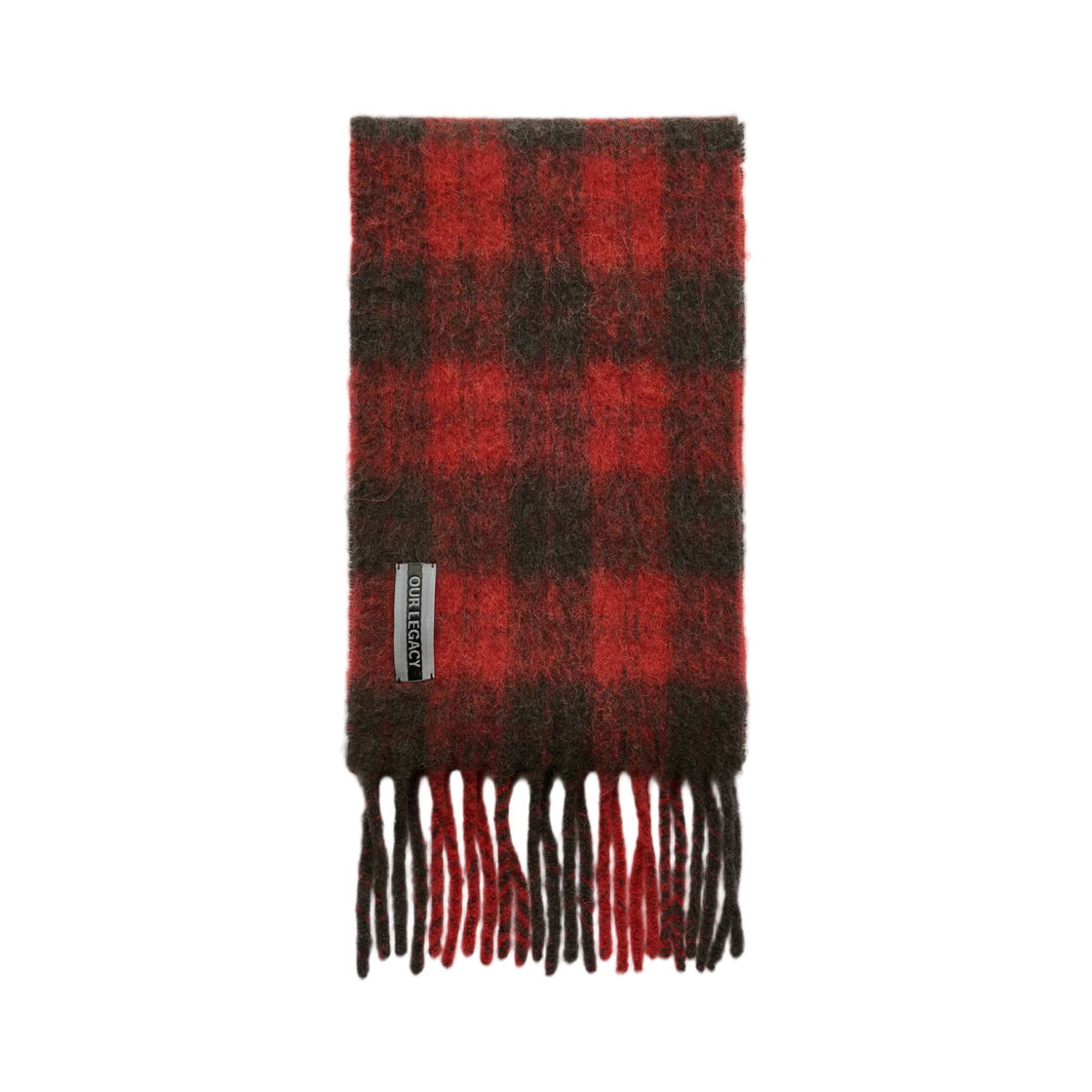 A4268EBR Our Legacy Estate Scarf Burnt Red Plaid Fuzzy Alpaca