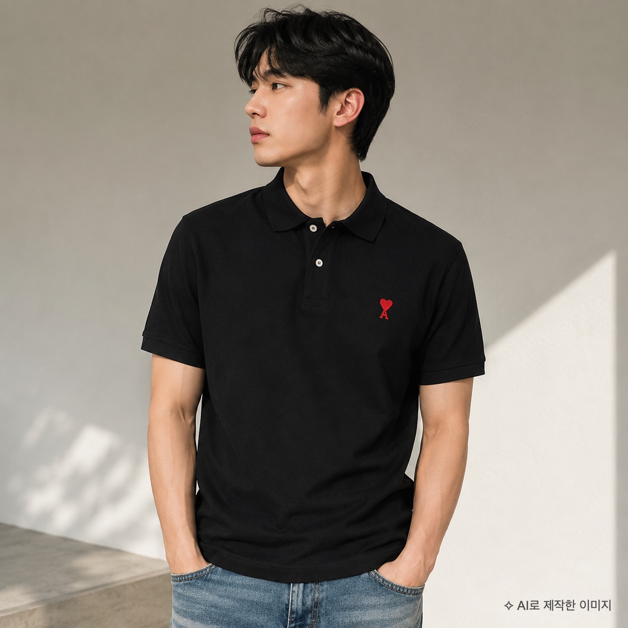 [25% 쿠폰] AMI de Coeur Polo Shirt Black, AMI de Coeur Polo Shirt Black 착용 스타일