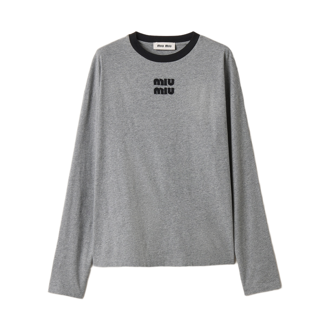 MJLA31-1841-F0BD9 (W) Miu Miu Long Sleeve Cotton Jersey T-Shirt Grey Black