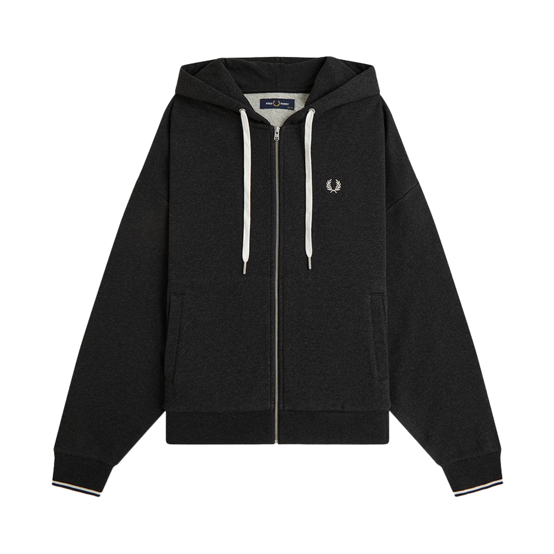 AFPF2G33134-948 Fred Perry Womens Oversized Hooded Zip-Thru Sweatshirt Charcoal Marl