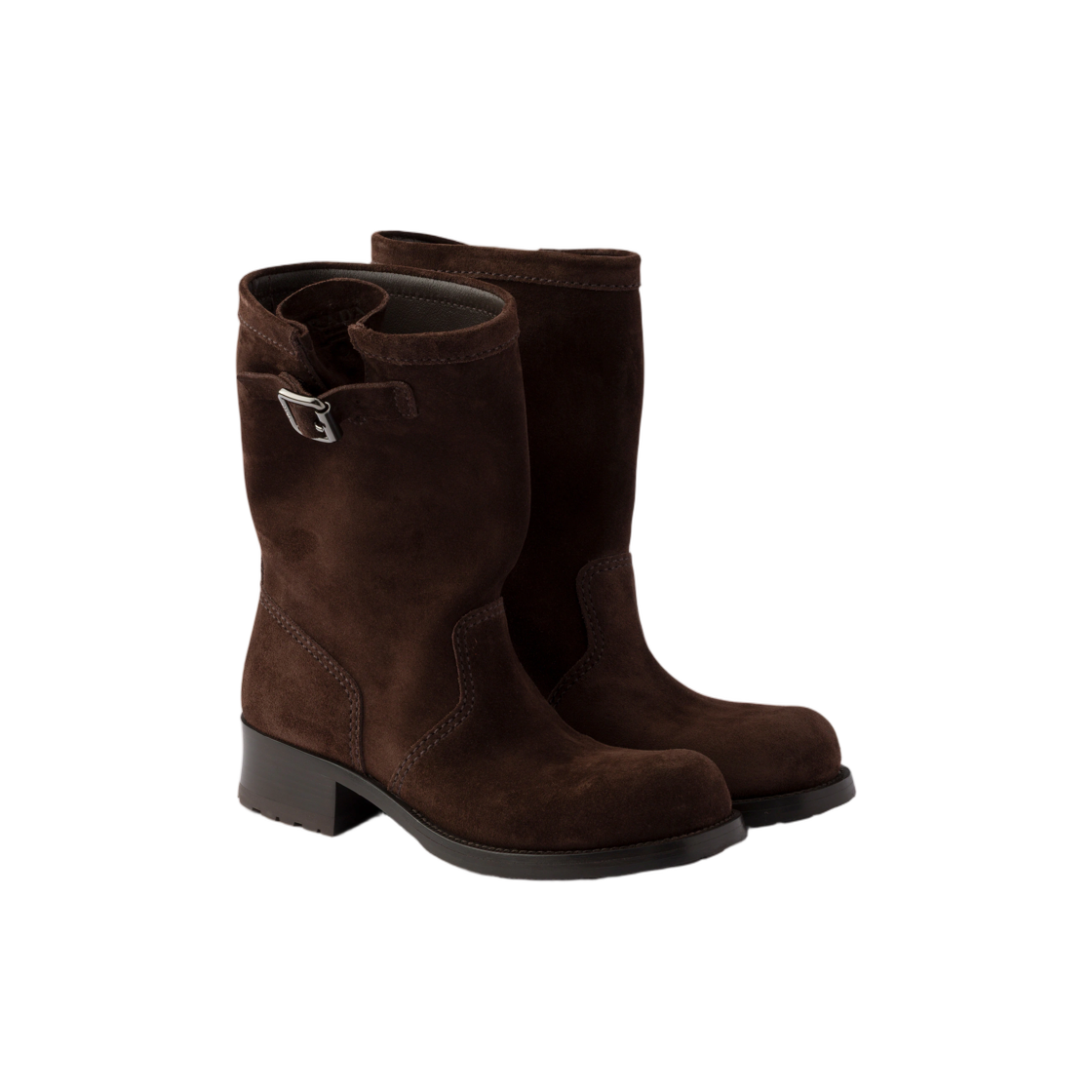 (W) 프라다 스웨이드 미드 카프 부츠 다크 브라운((W) Prada Suede Mid-Calf Boots Dark Brown) - 2