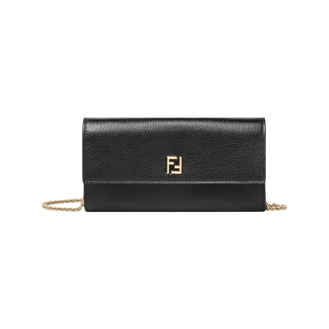 8M0587B08EF0QA1 Fendi FF Continental with Chain Leather Wallet Black