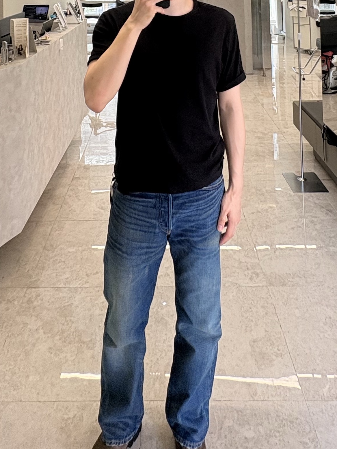 Double RL Vintage 5 Pocket Selvedge Jeans Grandfalls Wash 착용 스타일 - 4
