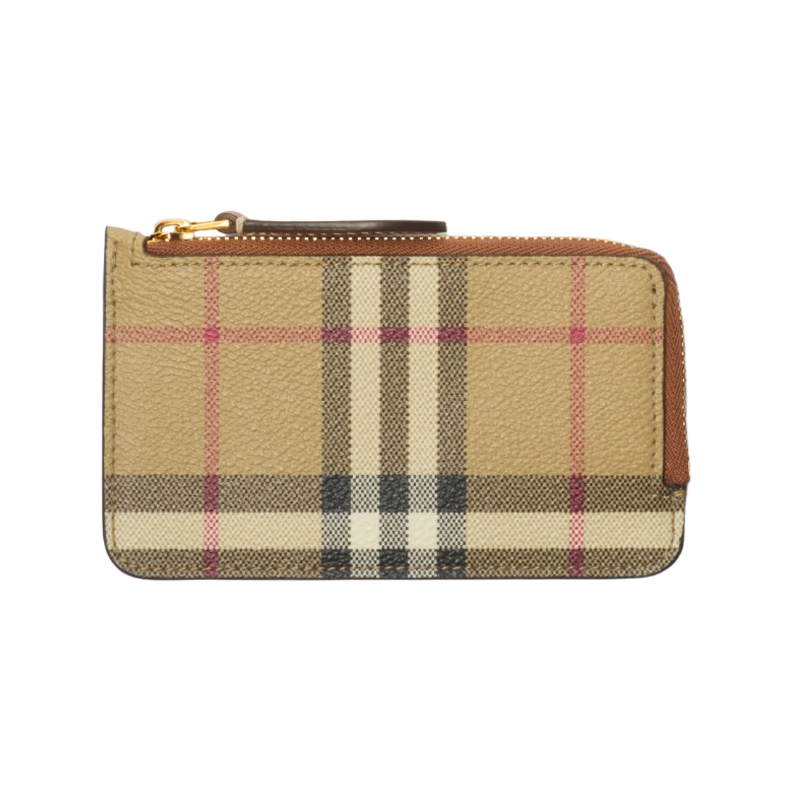 8109804 Burberry Check Zip Card Case Archive Beige Briar Brown