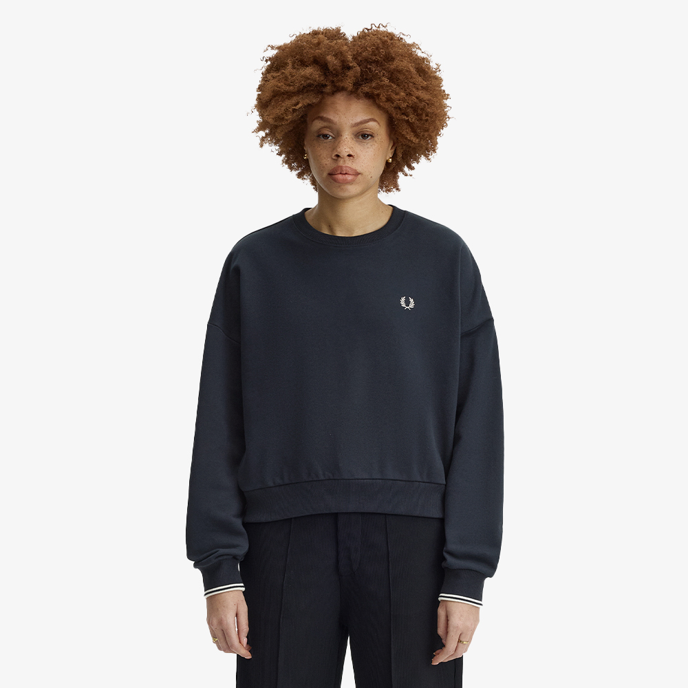 프레드페리 우먼즈 오버사이즈드 팁드 스웻셔츠 네이비 화이트(Fred Perry Womens Oversized Tipped Sweatshirt Navy White) - 2