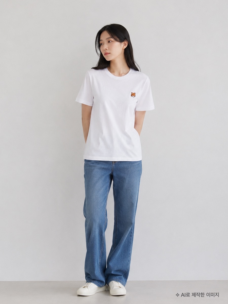 [25% 쿠폰] Maison Kitsune Fox Head Regular T-Shirt White, [25% 쿠폰] Maison Kitsune Fox Head Regular T-Shirt White 착용 스타일