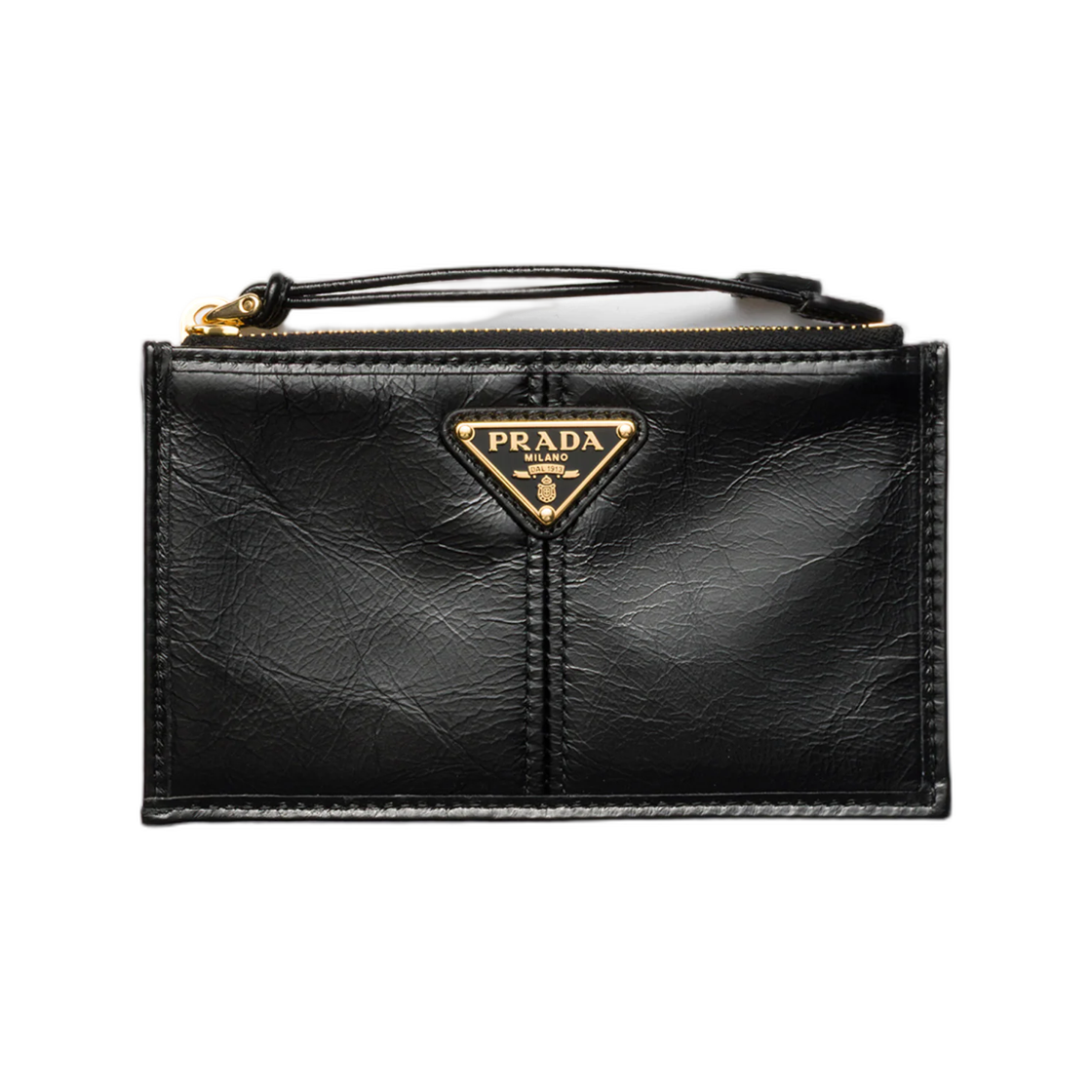 1MC086-2CYR-F0002 Prada Leather Card Holder with Zipper Black
