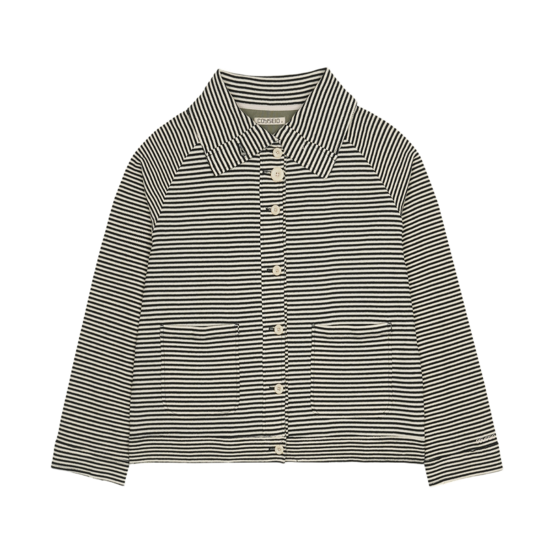 - (W) Coyseio Wide Collar Waffle Stripe Shirt Black