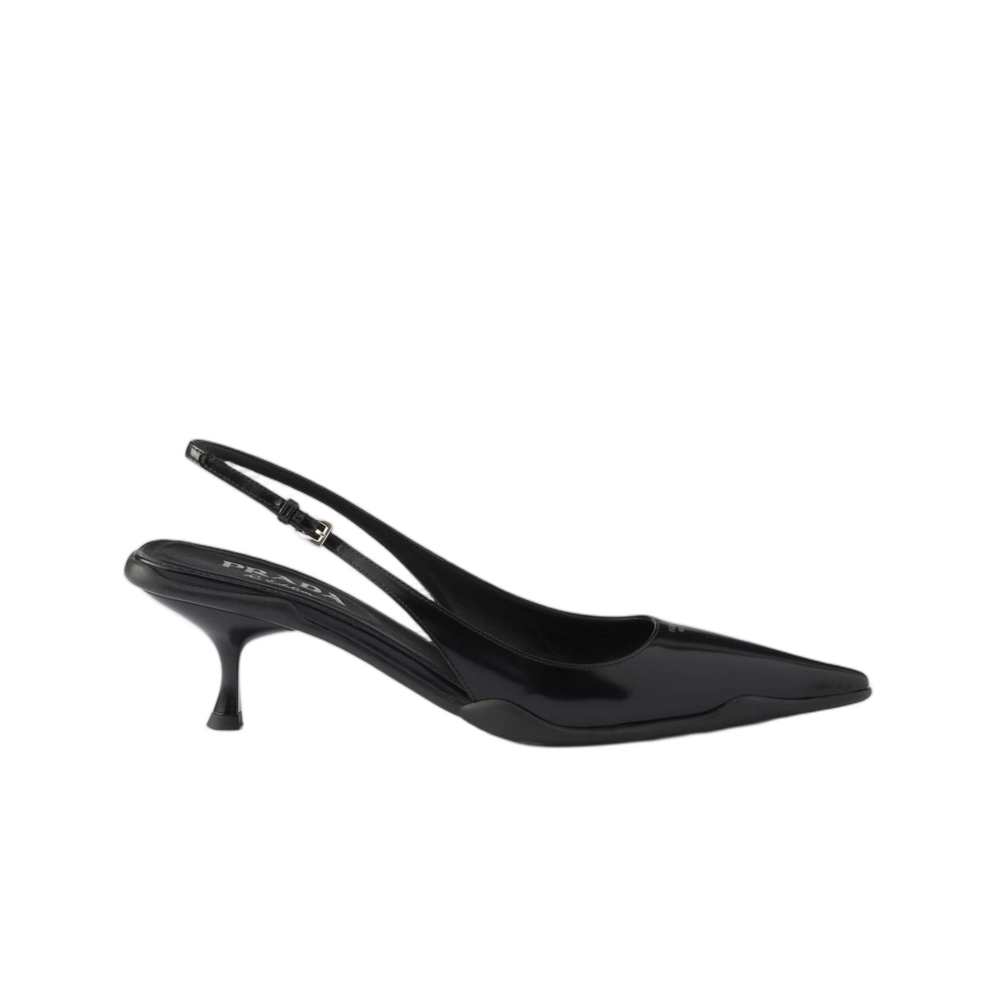 1I659O-055-F0002 (W) Prada Brushed Leather Slingback Pumps Black