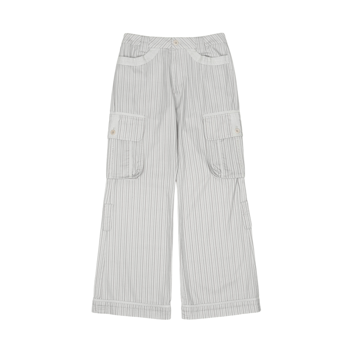 - (W) Coyseio Stripe Big Pocket Cargo Pants Light Grey