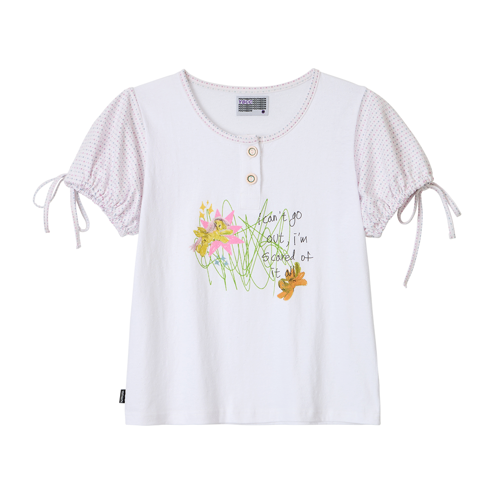 26sstt03wh YOUTHBATH x Motka Puff Henley Tee_White