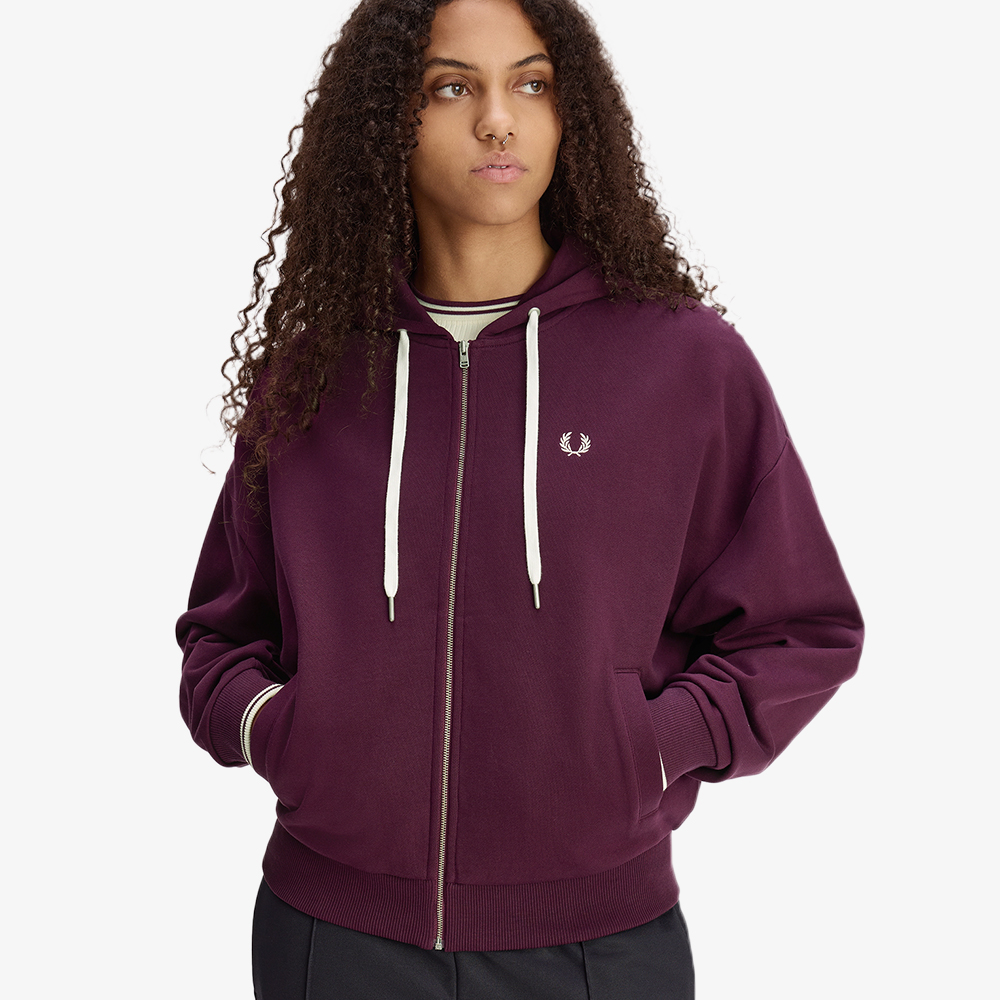 프레드페리 우먼즈 오버사이즈드 후드 집 스루 스웻셔츠 플럼(Fred Perry Womens Oversized Hooded Zip-Thru Sweatshirt Plum) - 4