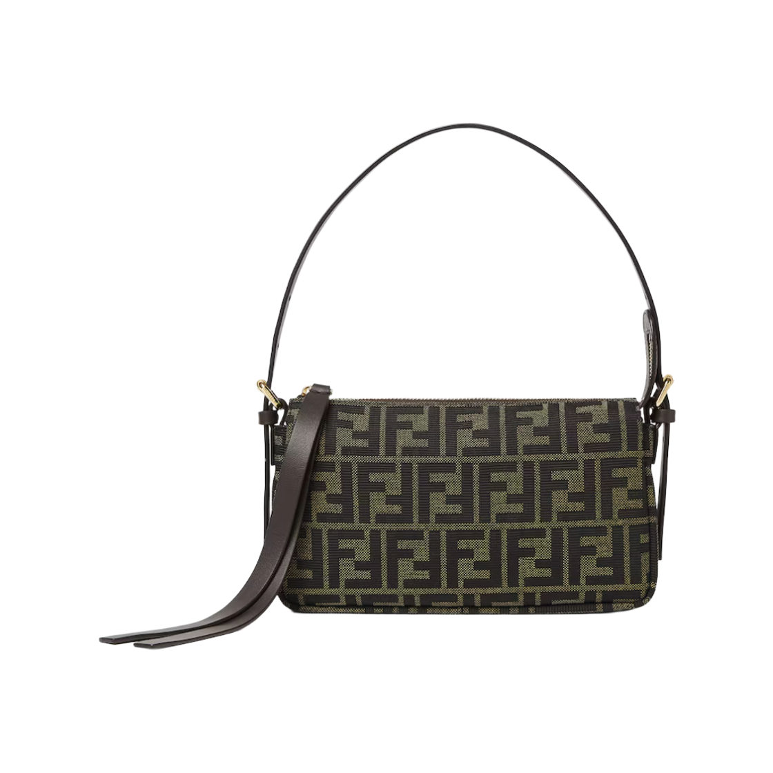 8BS123B17AF14YN Fendi Zipper Top Small FF Zucca Jacquard Fabric Bag Brown