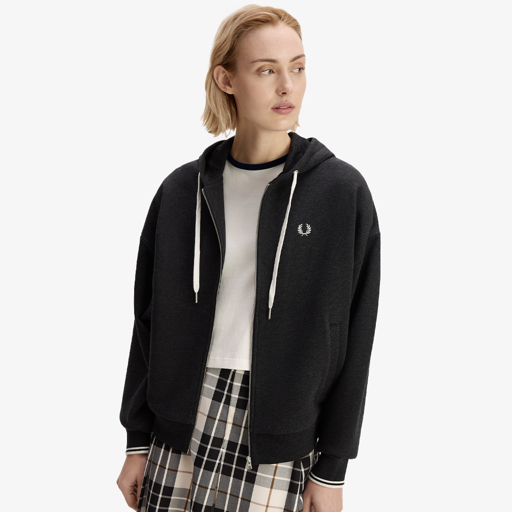 프레드페리 우먼즈 오버사이즈드 후드 집 스루 스웻셔츠 차콜말(Fred Perry Womens Oversized Hooded Zip-Thru Sweatshirt Charcoal Marl) - 4