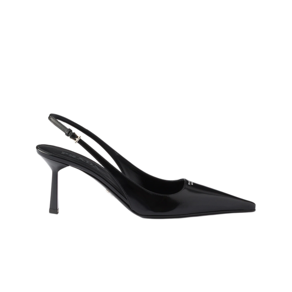1I673O-055-F0002 (W) Prada Brushed Leather Slingback Pumps Black