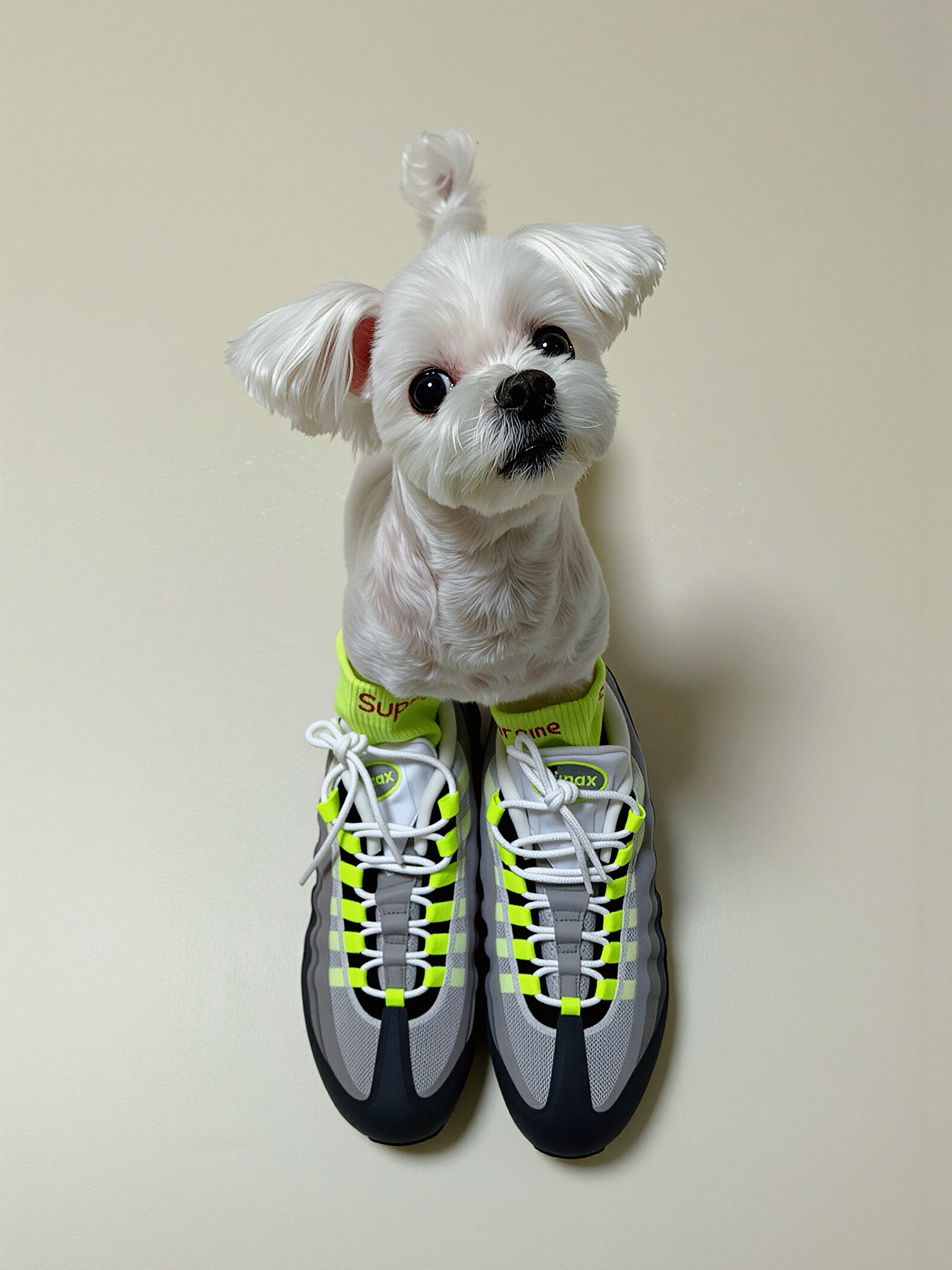 Supreme Hanes Crew Socks Fluorescent Yellow (4 Pack), Nike Air Max 95 OG Neon 착용 스타일 - 2