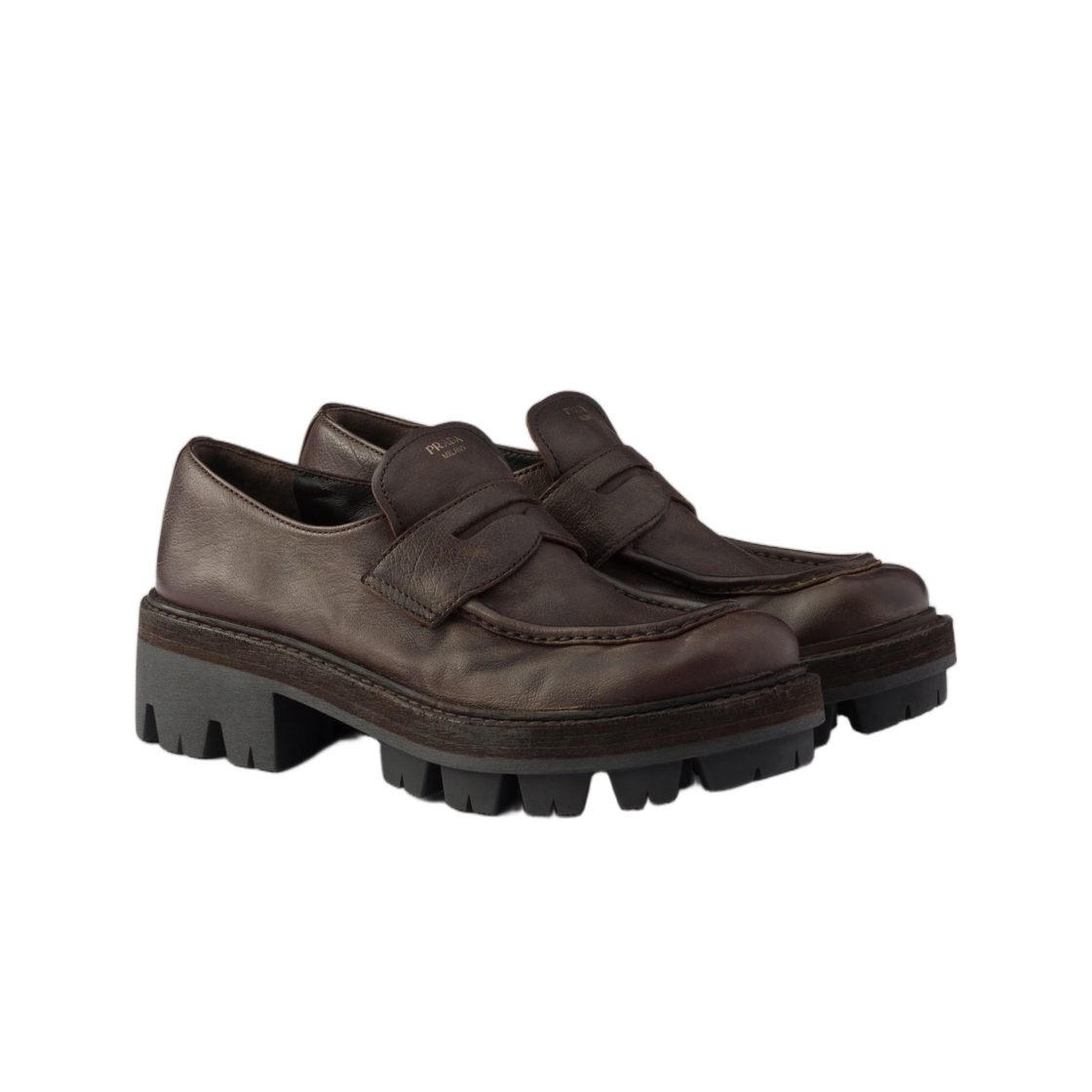 (W) 프라다 레더 로퍼 다크 브라운((W) Prada Leather Loafers Dark Brown) - 2