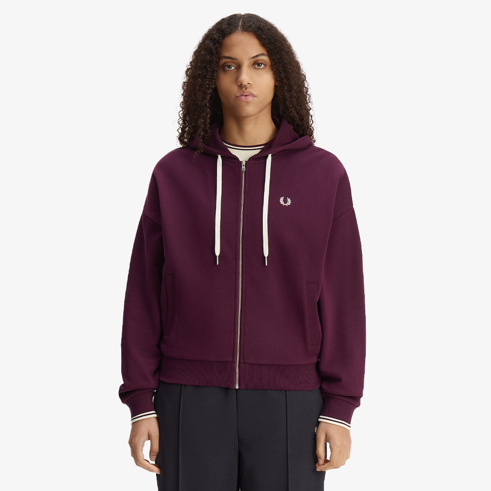 프레드페리 우먼즈 오버사이즈드 후드 집 스루 스웻셔츠 플럼(Fred Perry Womens Oversized Hooded Zip-Thru Sweatshirt Plum) - 2