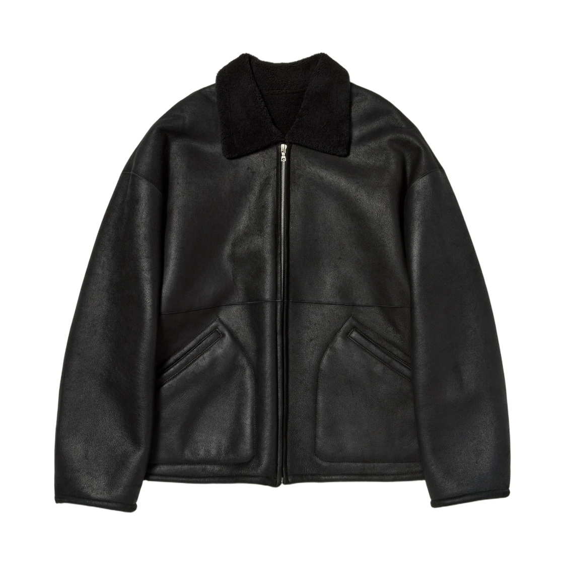(W) 오라리 메리노 무통 집 블루종 블랙((W) Auralee Merino Mouton Zip Blouson Black)