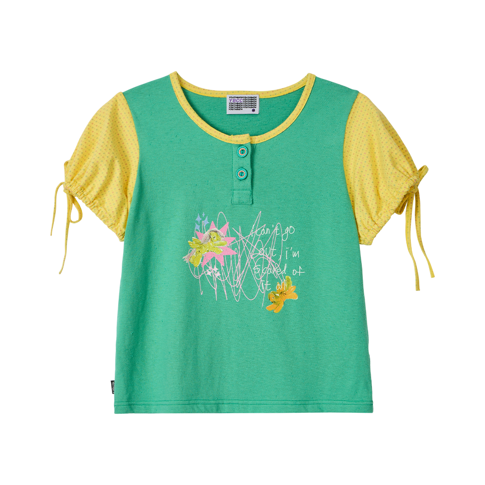 26sstt03gr YOUTHBATH x Motka Puff Henley Tee_Green