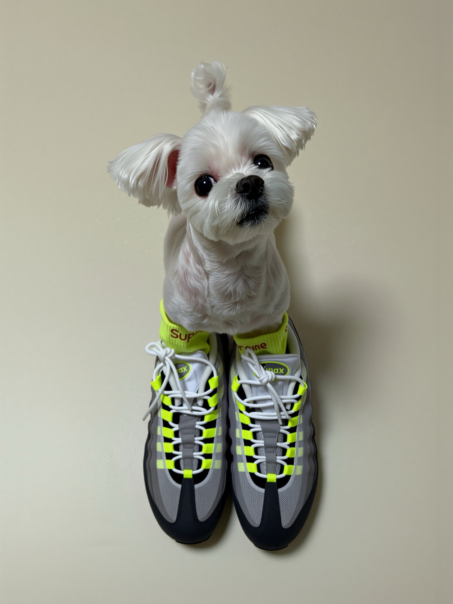 Supreme Hanes Crew Socks Fluorescent Yellow (4 Pack), Nike Air Max 95 OG Neon 착용 스타일 - 3