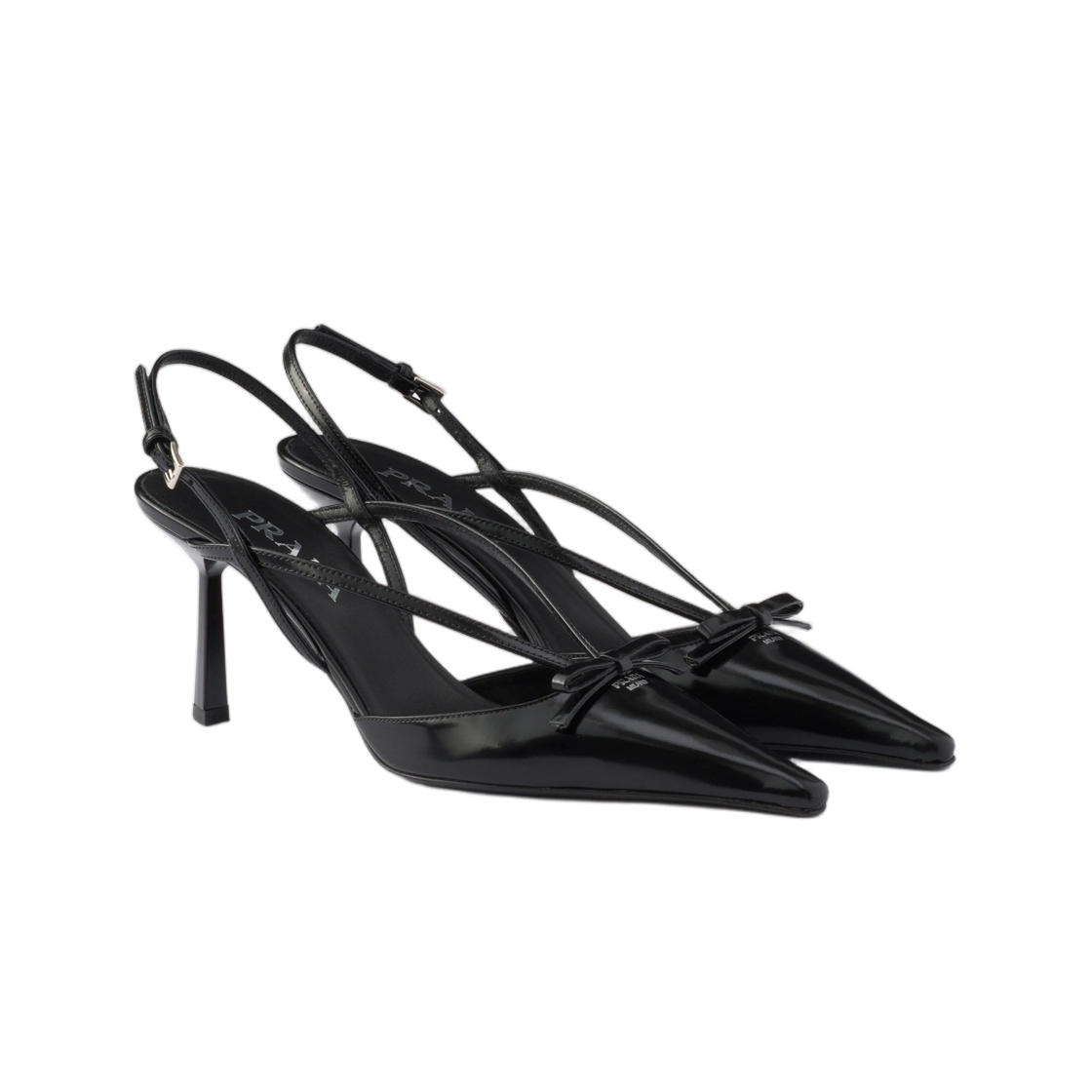 (W) 프라다 브러쉬드 레더 슬링백 펌프스 블랙((W) Prada Brushed Leather Slingback Pumps Black) - 2