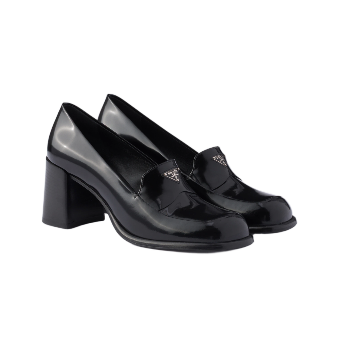 (W) 프라다 브러쉬드 레더 로퍼 블랙((W) Prada Brushed Leather Loafers Black) - 2