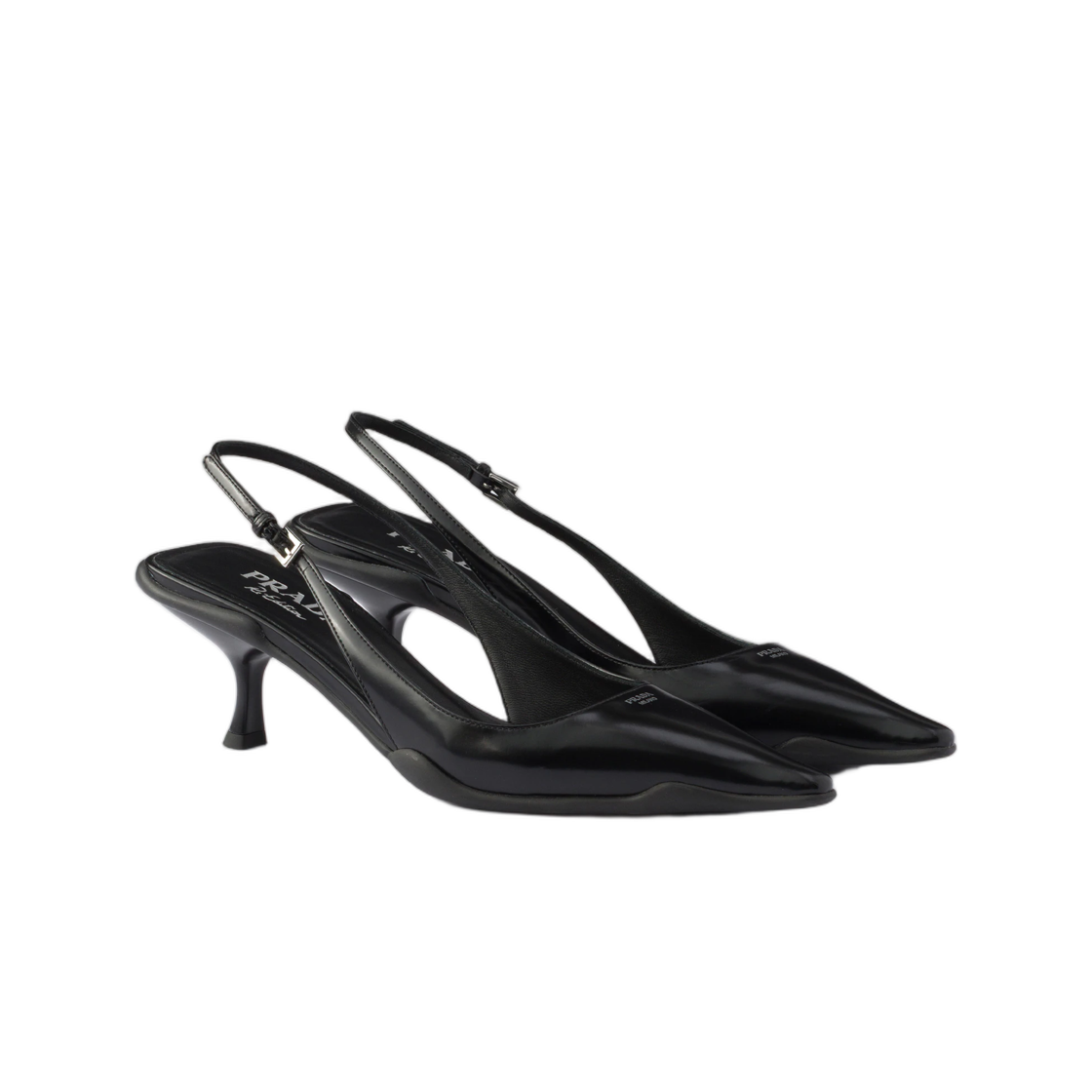 (W) 프라다 브러쉬드 레더 슬링백 펌프스 블랙((W) Prada Brushed Leather Slingback Pumps Black) - 2