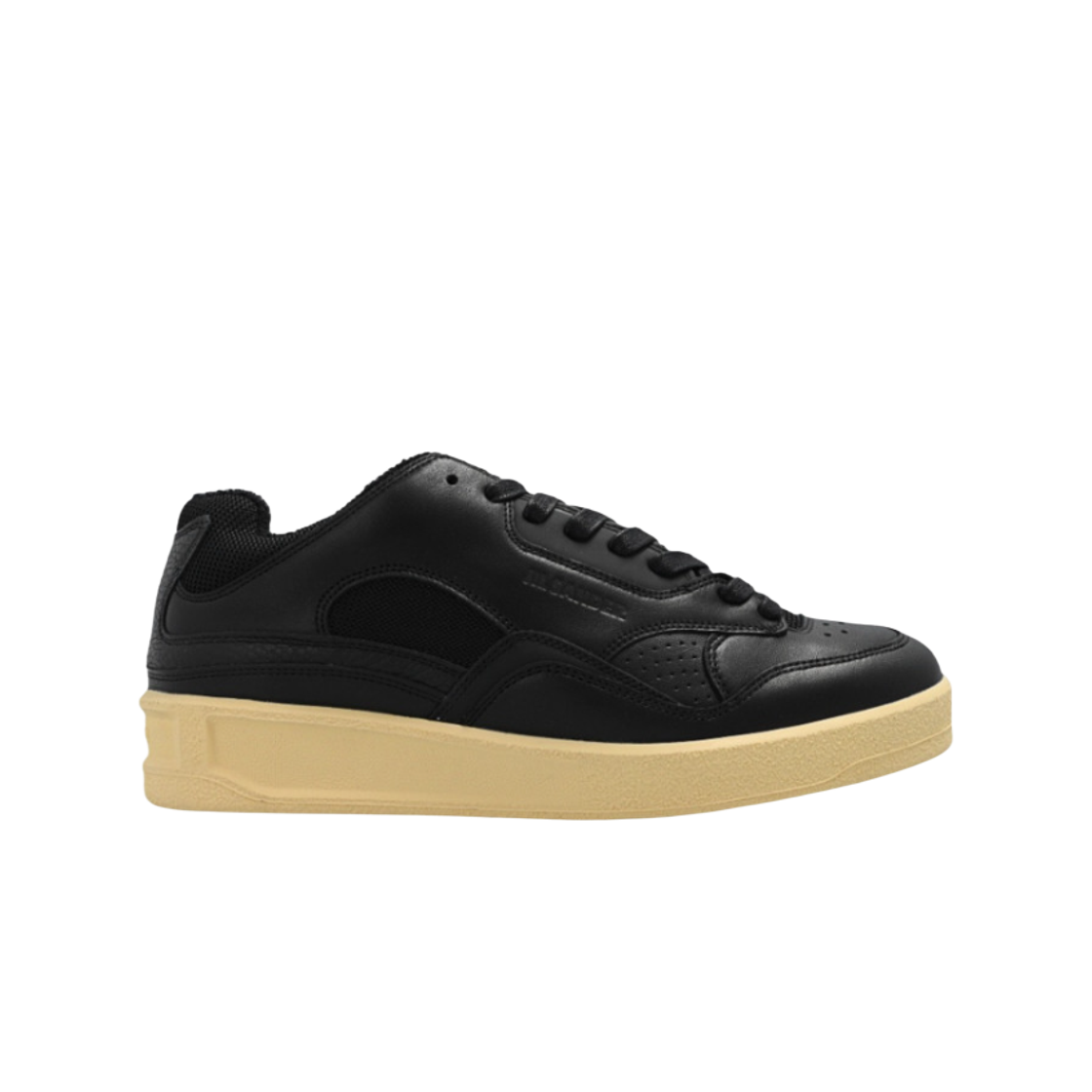 (W) 질 샌더 바스켓 로우탑 레더 스니커즈 블랙((W) Jil Sander Basket Low-Top Leather Sneakers Black)