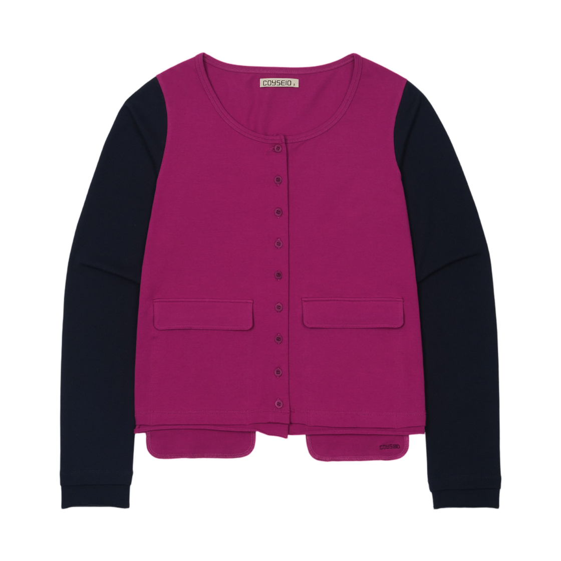- (W) Coyseio Button-Up Deep Neck Cardigan Magenta