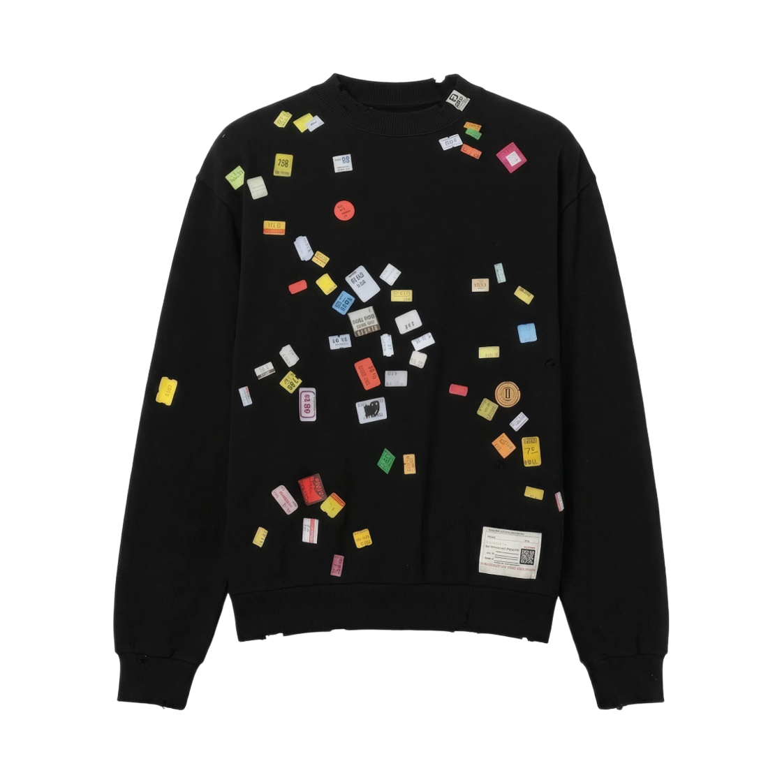 메종 미하라 야스히로 프라이스 태그 스티커 프린티드 니트 스웨터 블랙(Maison Mihara Yasuhiro Price Tag Sticker Printed Knit Sweater Black)