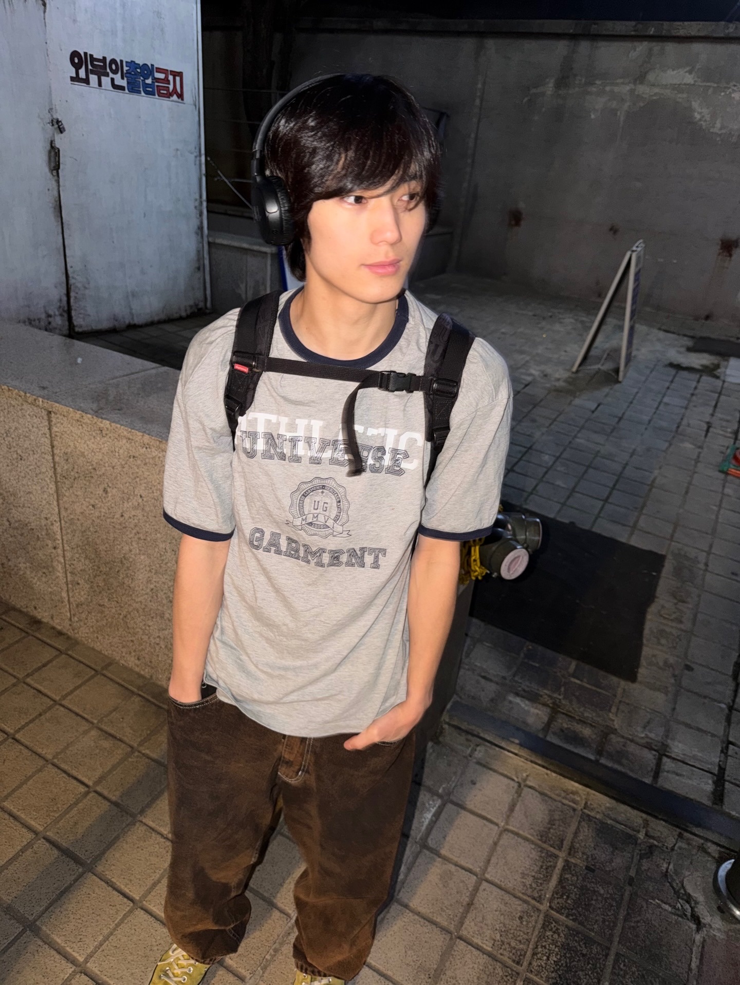 UNIVERSE GARMENT UG Athletic Ringer T-Shirt Melange Grey 착용 스타일 - 2