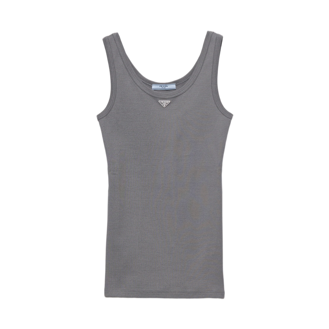 39576L-14L0-F0276 (W) Prada Ribbed Knit Tank Top Steel Gray