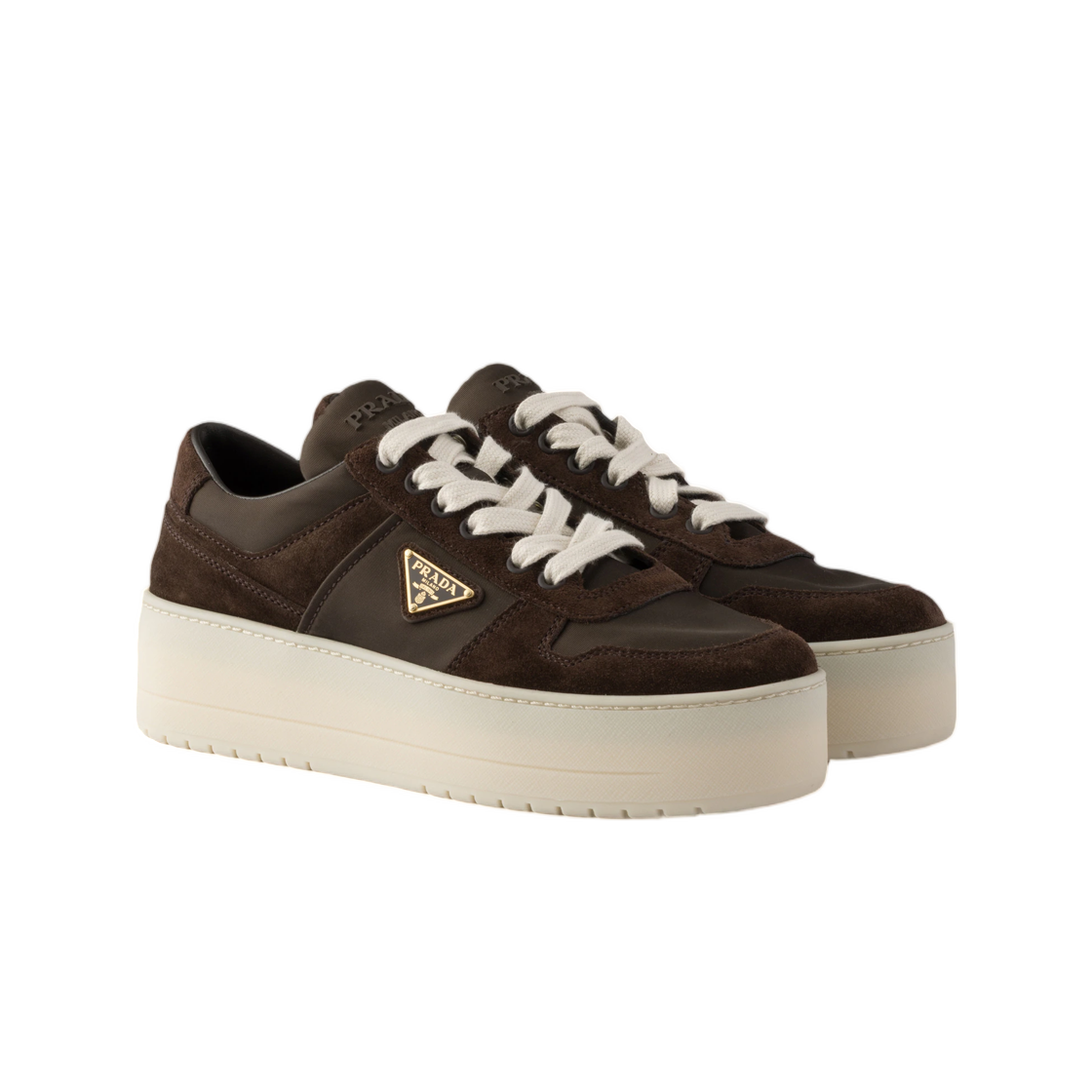 (W) 프라다 다운타운 볼드 리나일론 앤 스웨이드 스니커즈 다크 브라운((W) Prada Downtown Bold Re-Nylon and Suede Sneakers Dark Brown) - 2