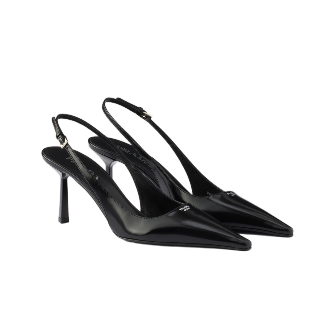 (W) 프라다 브러쉬드 레더 슬링백 펌프스 블랙((W) Prada Brushed Leather Slingback Pumps Black) - 2
