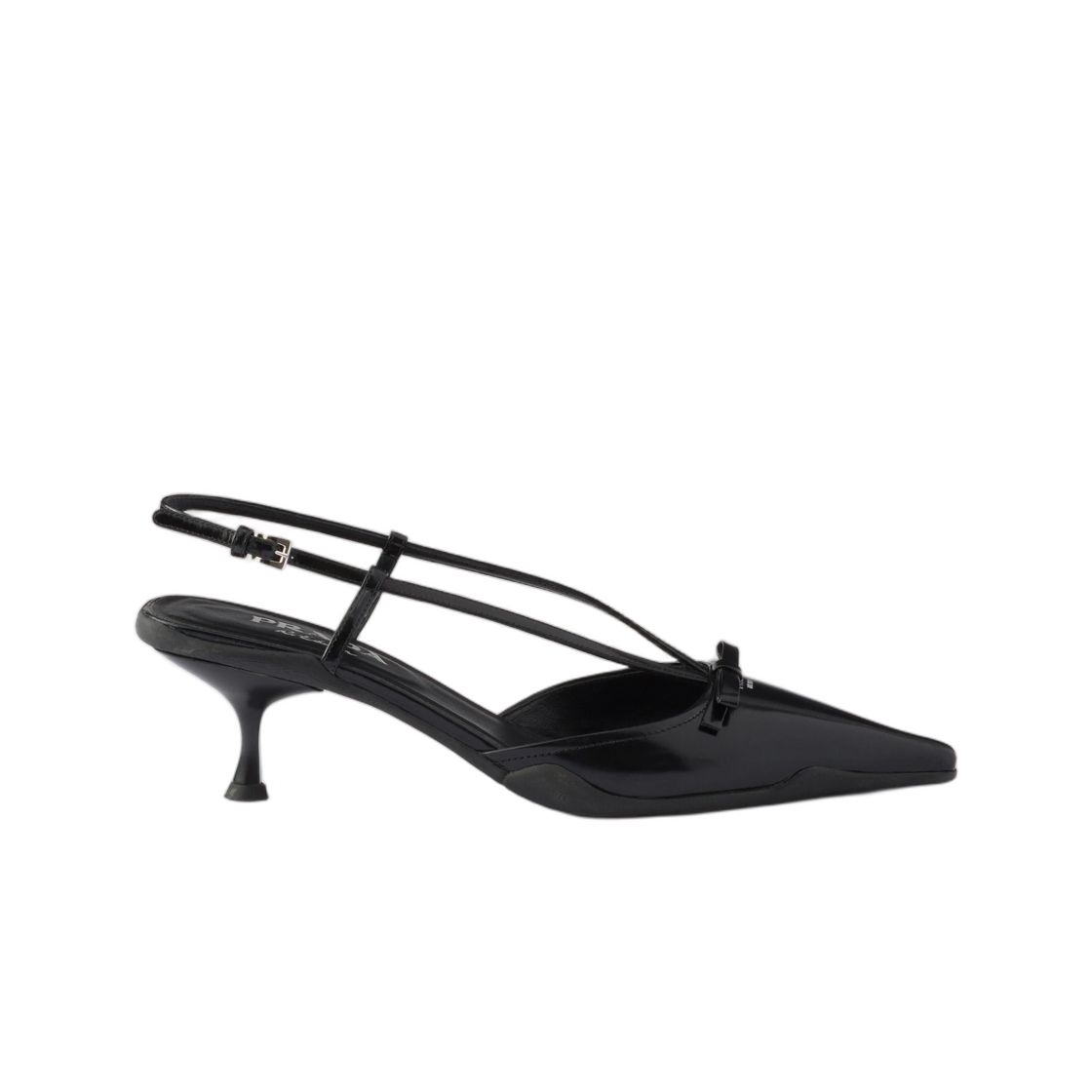 1I701O-055-F0002 (W) Prada Brushed Leather Slingback Pumps Black