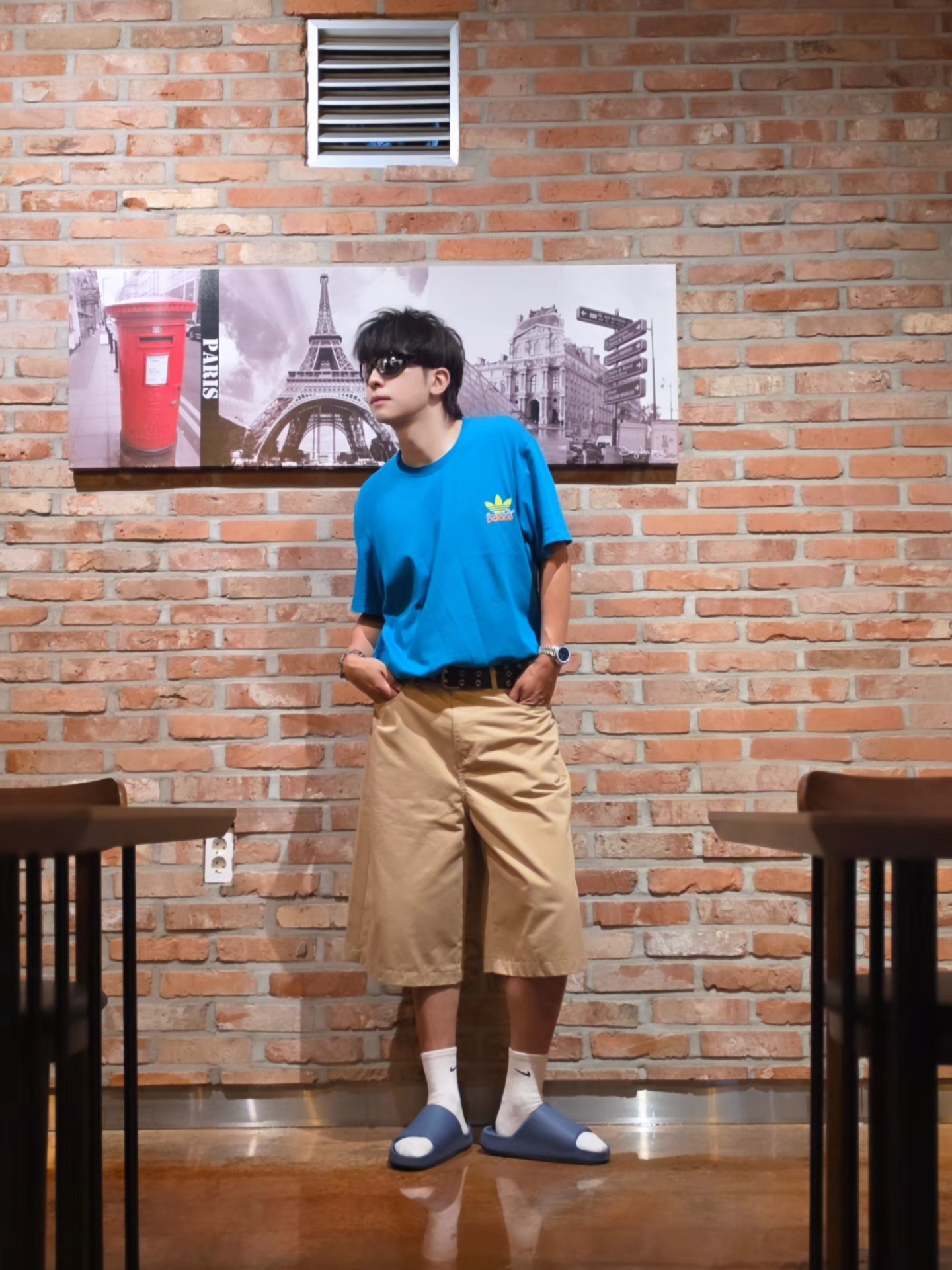 Palace x Adidas Nature T-Shirt Mystery Petrol - 22SS, Nike Calm 2.0 Slides Diffused Blue 착용 스타일 - 2